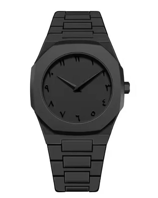 Classic Arabic Numbers Watch – Black Stainless Steel Men’s Quartz Watch