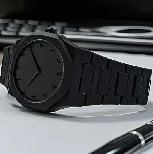 Classic Arabic Numbers Watch – Black Stainless Steel Men’s Quartz Watch