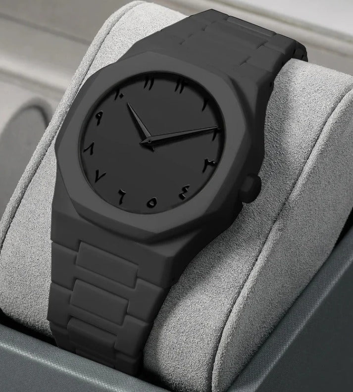 Classic Arabic Numbers Watch – Black Stainless Steel Men’s Quartz Watch