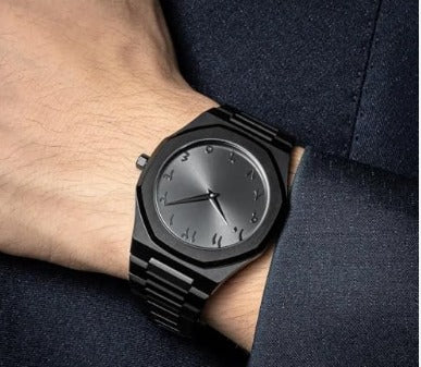 Classic Arabic Numbers Watch – Black Stainless Steel Men’s Quartz Watch